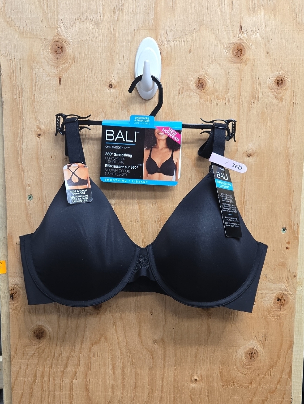 Bali Size 36D Black One Smooth U Lightweight T-shirt Bra